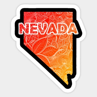 Colorful mandala art map of Nevada with text in red and orange Sticker